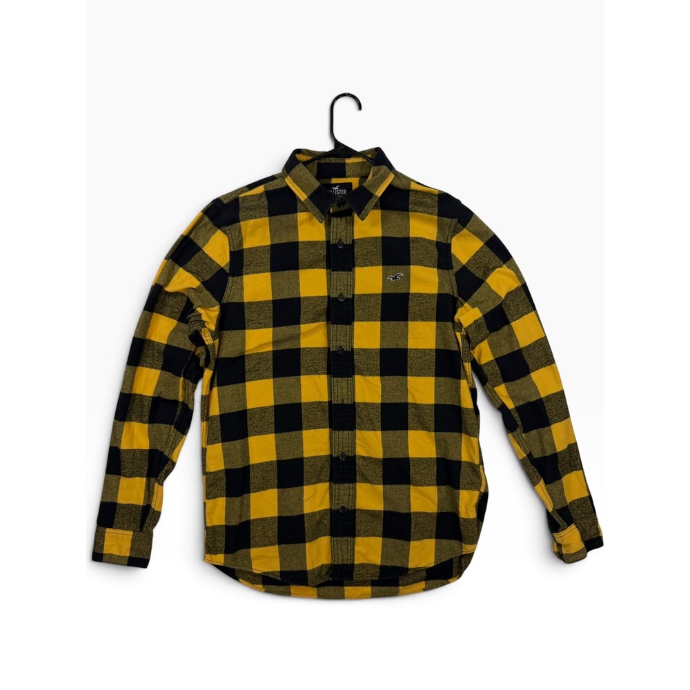 Hollister Men's M Yellow Black Buffalo Plaid Flannel Shirt 100% Cotton
